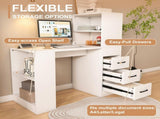 White Computer Desk with 4-in-1 Socket, the Desk with 3 Slide Drawers and 4 Storage Levels, the 85169716
