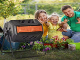Tumbling Compost Bin Outdoor 360&deg Dual Chamber Rotating Composter 43 Gallon, Orange W2225142613