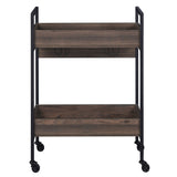 Walnut and Black Serving Cart with 2 Shelves B062P184579