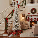 5FT Christmas w/ 100 Warm White LED Lights Flocked Pencil Artificial Plant 263 Tips Slim PVC 15872664