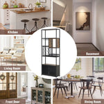 ZUN 82.7" Industrial Tall Black Bar Wine Rack Cabinet with Glass Holder Wood Home Bar Cabinet WF325110AAB