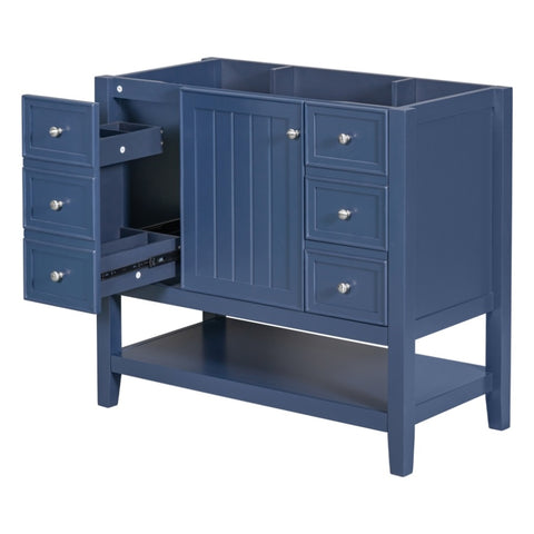 ZUN 36" Bathroom Vanity without Sink, Cabinet Base Only, One Cabinet and three Drawers, Blue WF306244AAC