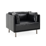 39" Vintage Black Faux Leather Lounge Chair with Polyester and PU Leather Upholstery, Solid Wood N767P208310K
