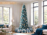 8FT Slim Pencil Artificial Christmas Tree, Frosted Gray-Green & Silver Needles, Flame Retardant PVC, 63780790