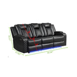 LED & Power Reclining Sofa Made With Faux Leather in Black 659436482487
