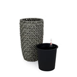 ZUN 14.6" Self-watering Wicker Planter - Garden Decoration Pot - Gray - Round B046P144658