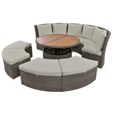 ZUN Patio 5-Piece Round Rattan Sectional Sofa Set All-Weather PE Wicker Sunbed Daybed with Round 26915736