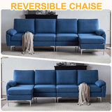 280 *140 *86cm L-Shaped Glossy With Iron Legs 4-Seater Indoor Modular Sofa Blue 39637308