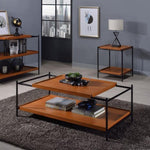 ZUN Honey Oak and Black 2-shelf Coffee Table B062P181394