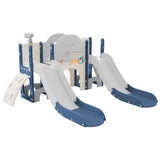 ZUN Kids Slide Playset Structure 7 in 1, Freestanding Spaceship Set with Slide, Arch Tunnel, Ring Toss PP322884AAC