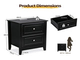 Black MDF Spray-Painted Nightstand, 48*35*60cm, 2 Drawers, with 2 US 3-Prong Outlets 46355525