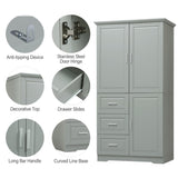 ZUN Tall and Wide Storage Cabinet with Doors for Bathroom/Office, Three Drawers, Grey WF299285AAG