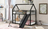 Twin over Twin House Bunk Bed with Ladder and Slide,Black WF283081AAB