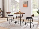 Round bar stool set with shelf, upholstered stool with backrest, Rustic Brown, 23.62'' W 23.62'' D W1162101847