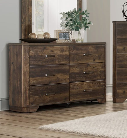 ZUN Rustic Brown Finish Dresser with Storage Drawers Clipped Corners Transitional Style Wooden Bedroom B011P186839