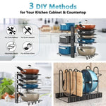 ZUN 8 Tier Pot and Pan Organizer Rack for Cabinet With 3 DIY Methods, Adjustable Organizer for Pots, 39511838