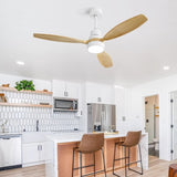 52 Inch Indoor Modern Ceiling Fan White 3 Solid Wood Blades Remote Control Reversible DC Motor With W882P146309