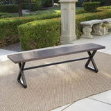 ZUN Outdoor Aluminum Dining Bench with Steel Frame, Brown / Black 61625.00BBRNMP1