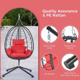 ZUN Egg Chair with Stand Indoor Outdoor Swing Chair Patio Wicker Hanging Egg Chair Hanging Basket Chair W87437580