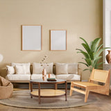 31.5in Rattan Coffee Table with Glass Top, Round End Table, Boho Style Side Table Sofa End Table for 55056269