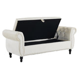 Velvet Multifunctional Storage Rectangular ottoman bench with 1 Pillow, Beige N769P186110B