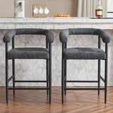 Modern Upholstered Bar Stools Set of 2, Boucle Fabric Counter Height Chairs with Metal Frame & W1901P264275