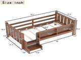 Twin Size Floor Bed with Storage Bookcases, Solid Wood Kids Floor Bed with Cute Stairs and W1580P390215