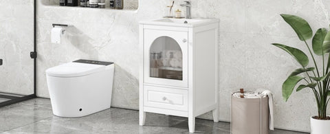 ZUN 20" Bathroom Vanity with Sink, Bathroom Cabinet with Soft Closing Glass Door, A Drawer, White N725P185457K