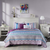 Full/Queen Reversible Quilt Set with Throw Pillows B03596119