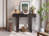 TREXM Rustic Minimalist Console Table with Hidden Drawer, Side Power Outlet,Wood Entryway Table for N715P361518P