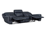 Modern Blue Dual Reclining Sofa with Center Drop-Down Cup Holders, Breathable Faux Leather B011P228161
