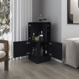 FM FURNITURE Toyei Corner Bar Cabinet with Bottle Rack, Open Shelves, and Hidden Storage, Black B128P269881