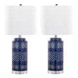 Casa 21" Contemporary Ceramic Table Lamp in Glossy Navy Crackle Ceramic, Polished Nickel, Clear B202P224016