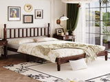 Queen Size Wood Platform Bed with Gourd Shaped Headboard,Retro Style Platform Bed with Wooden Slat 02255081