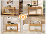 Mid-Century Modern Fluted Console Table with 2 Drawers & Open Shelf, Oak Finish Narrow Entryway W2557P515569