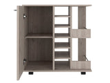 Bar Cart, Four Casters, Single Door Cabinet, Two External Shelves, Light Gray B097133078