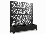 70.87" H 46.06" W Leaf Pattern Privacy Screen with Planter Box, Black Metal Freestanding W5251P462488
