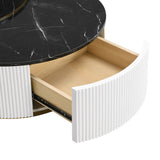 Modern Round Nesting Coffee Table Fluted with Drawer in Black & Gold in 27.6" N735P254992B