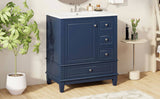 30" Bathroom Vanity with Sink, One Door with Shelf and Three Drawers, Soft Close Door, Blue N759P225994C
