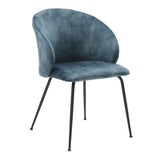Teal Velvet Fabric Upholstery Side Chairs 2pc Set Black Metal Legs Modern Home Furniture B011P243658