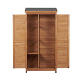 Outdoor Wooden Storage Shed with Metal Top Tall Vertical Tool Cabinet for Backyard Garden Patio Lawn W2640P291256