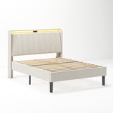 Full Size Platform Bed Frame with Fabric Upholstered Headboard and Wooden Slats Support 20884714