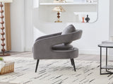 Modern Upholstered Velvet Open Back Accent Chair Barrel Dining Chair with Metal Legs, Cozy Round W3118P312816