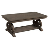Classic Traditional Cocktail Table with Bottom Shelf Dark Oak Finish Scrolled Base Support 1pc B011P175456