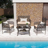 4 Pieces Outdoor Patio Furniture Set,PE Rattan Wicker Garden Conversation Chairs with Tempered Glass W2071P296910