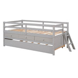 ZUN Low Loft Bed Twin Size with Full Safety Fence, Climbing ladder, Storage Drawers and Trundle Gray WF312991AAE