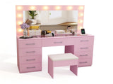 Macaron powder, particleboard with textured melamine finish, 9-drawer dressing table set, includes 24302535
