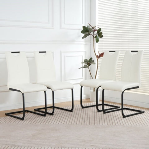 ZUN Modern White PU dining chair living room chair upholstered chair, black metal chair leg design, W210P199101