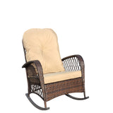 Outdoor Wicker Rocking Chair with Wide Seat, Thick, Soft Cushion, Rattan Rocker w/Steel Frame, High W209P265093
