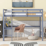 Twin High Loft Bed, Rubber Wood Loft Bed with Safety Guardrail, built-in desk, ladder,Grey W504P206978